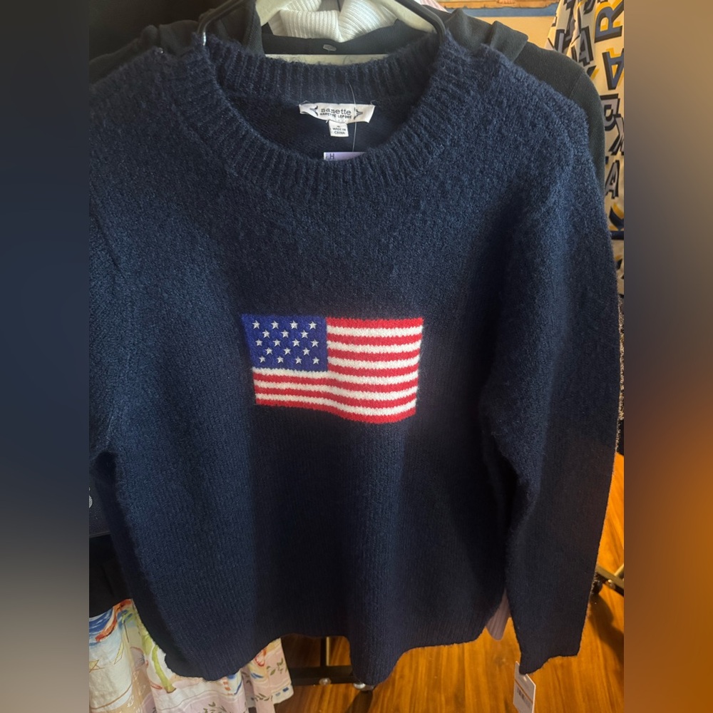 Nanette Lepore Dark Blue Sweater with Flag Design - Picture 3 of 5
